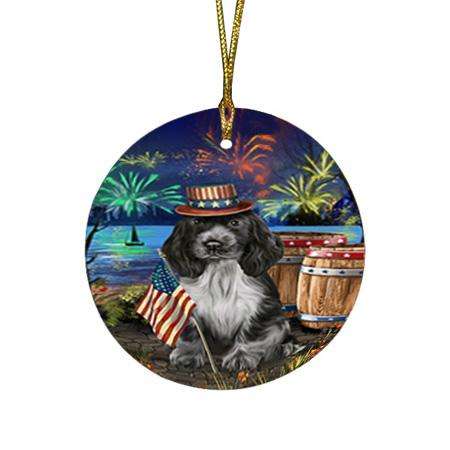 4th of July Independence Day Fireworks Cocker Spaniel Dog at the Lake Round Flat Christmas Ornament RFPOR51125