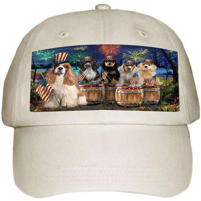 4th of July Independence Day Fireworks Cocker Spaniels at the Lake Ball Hat Cap HAT56820