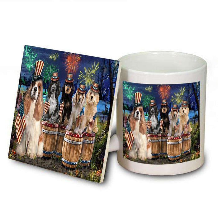 4th of July Independence Day Fireworks Cocker Spaniels at the Lake Mug and Coaster Set MUC51021