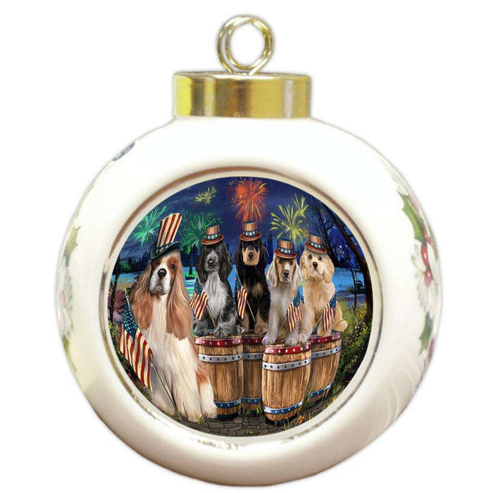 4th of July Independence Day Fireworks Cocker Spaniels at the Lake Round Ball Christmas Ornament RBPOR51029