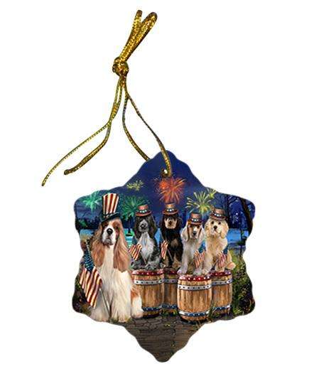 4th of July Independence Day Fireworks Cocker Spaniels at the Lake Star Porcelain Ornament SPOR51021