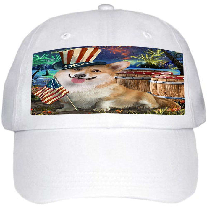 4th of July Independence Day Fireworks Corgi Dog at the Lake Ball Hat Cap HAT57147