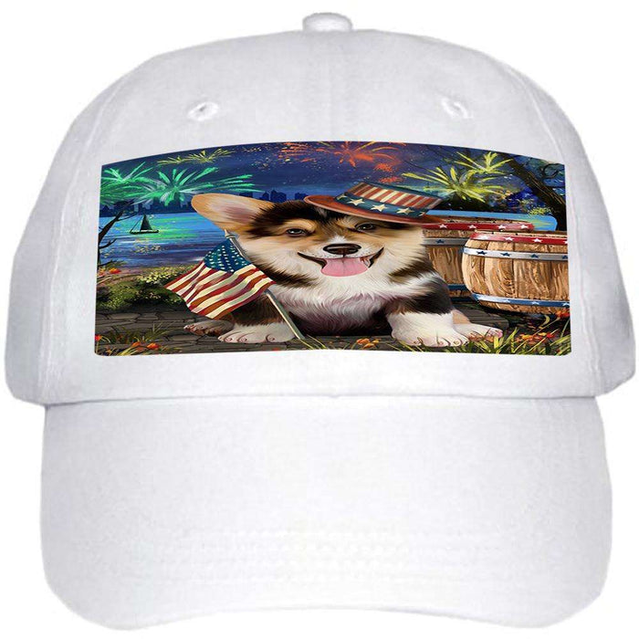 4th of July Independence Day Fireworks Corgi Dog at the Lake Ball Hat Cap HAT57153
