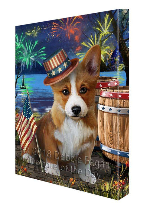 4th of July Independence Day Fireworks Corgi Dog at the Lake Canvas Print Wall Art Décor CVS76841
