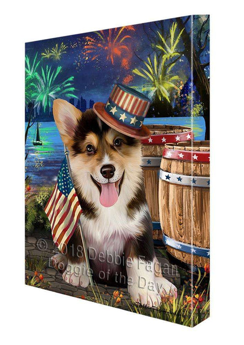 4th of July Independence Day Fireworks Corgi Dog at the Lake Canvas Print Wall Art Décor CVS76850