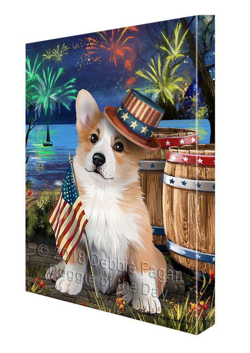 4th of July Independence Day Fireworks Corgi Dog at the Lake Canvas Print Wall Art Décor CVS76859