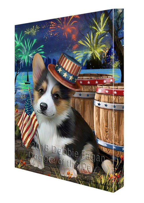 4th of July Independence Day Fireworks Corgi Dog at the Lake Canvas Print Wall Art Décor CVS76868