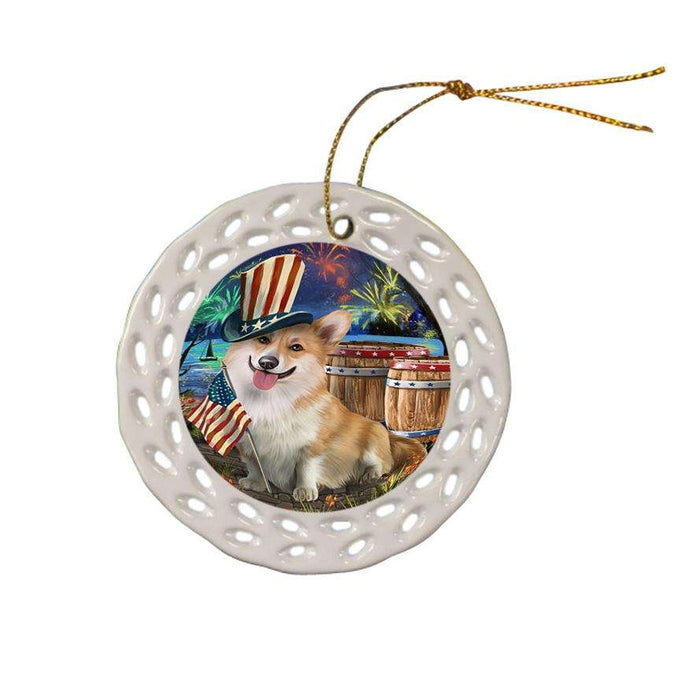 4th of July Independence Day Fireworks Corgi Dog at the Lake Ceramic Doily Ornament DPOR51138