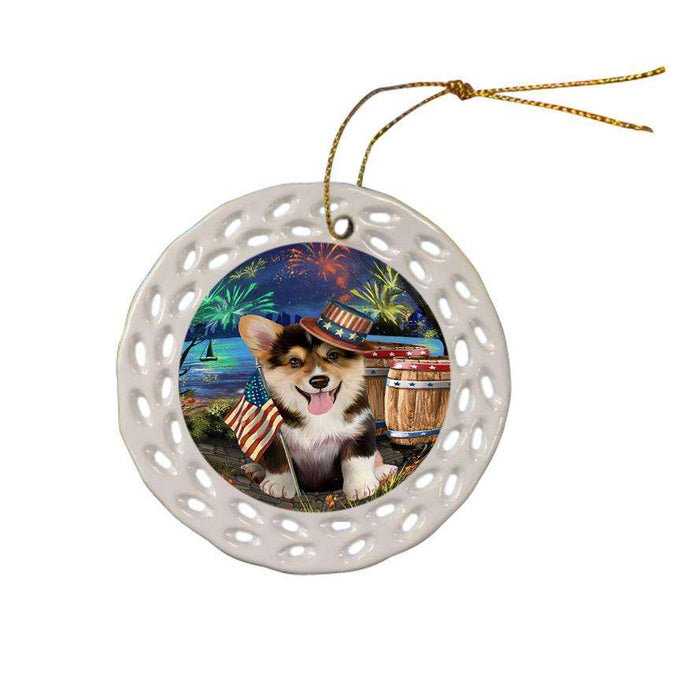 4th of July Independence Day Fireworks Corgi Dog at the Lake Ceramic Doily Ornament DPOR51140