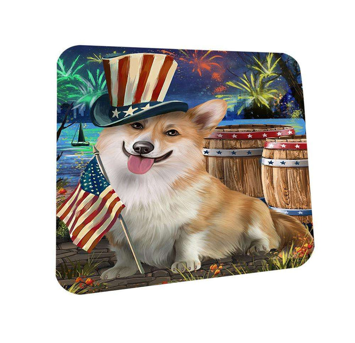 4th of July Independence Day Fireworks Corgi Dog at the Lake Coasters Set of 4 CST51097