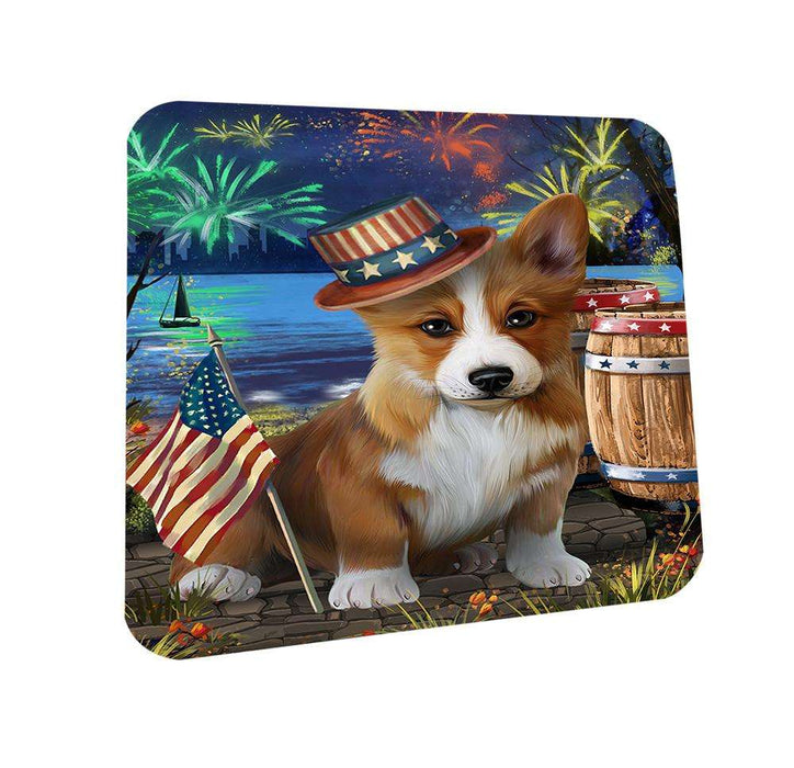 4th of July Independence Day Fireworks Corgi Dog at the Lake Coasters Set of 4 CST51098