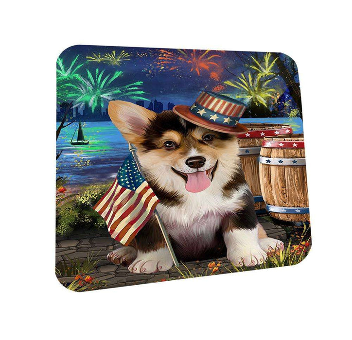 4th of July Independence Day Fireworks Corgi Dog at the Lake Coasters Set of 4 CST51099