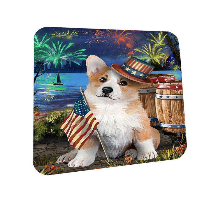 4th of July Independence Day Fireworks Corgi Dog at the Lake Coasters Set of 4 CST51100