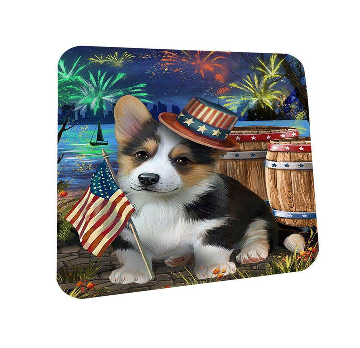 4th of July Independence Day Fireworks Corgi Dog at the Lake Coasters Set of 4 CST51101