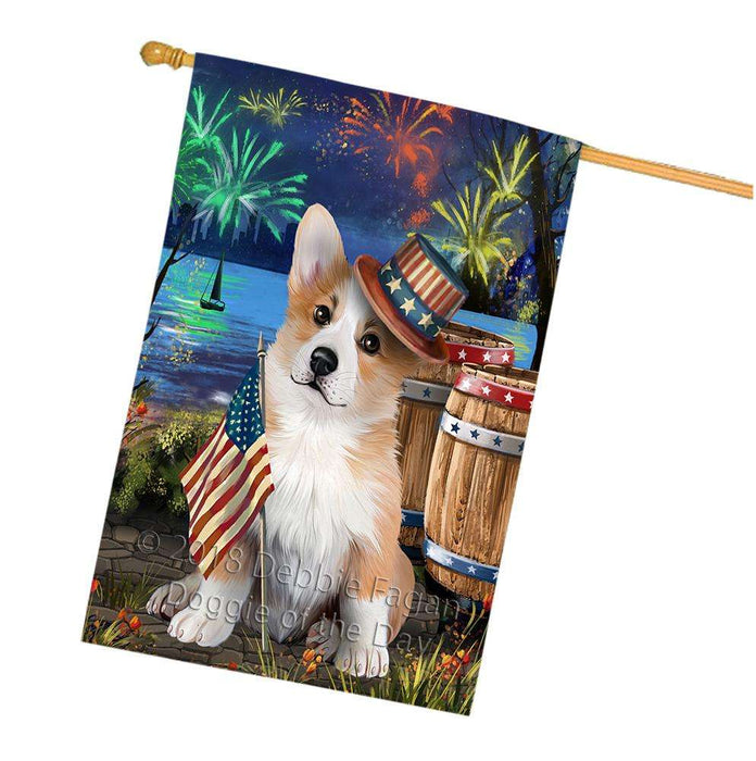 4th of July Independence Day Fireworks Corgi Dog at the Lake House Flag FLG51199