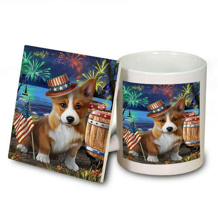 4th of July Independence Day Fireworks Corgi Dog at the Lake Mug and Coaster Set MUC51131