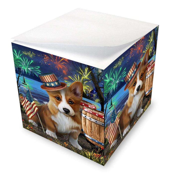 4th of July Independence Day Fireworks Corgi Dog at the Lake Note Cube NOC51139