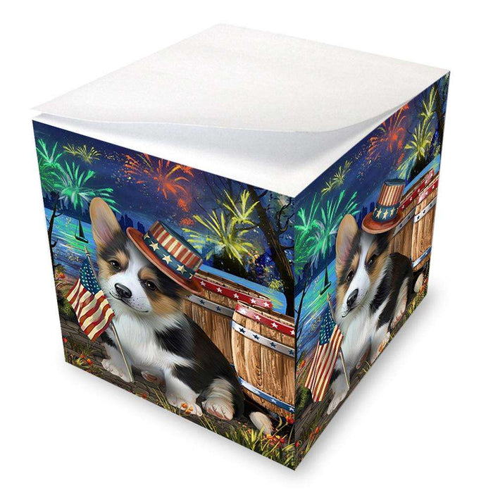 4th of July Independence Day Fireworks Corgi Dog at the Lake Note Cube NOC51142