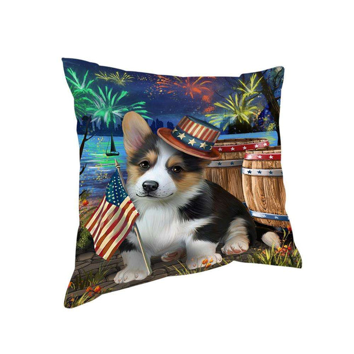 4th of July Independence Day Fireworks Corgi Dog at the Lake Pillow PIL60632