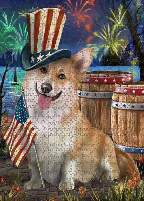 4th of July Independence Day Fireworks Corgi Dog at the Lake Puzzle with Photo Tin PUZL57276