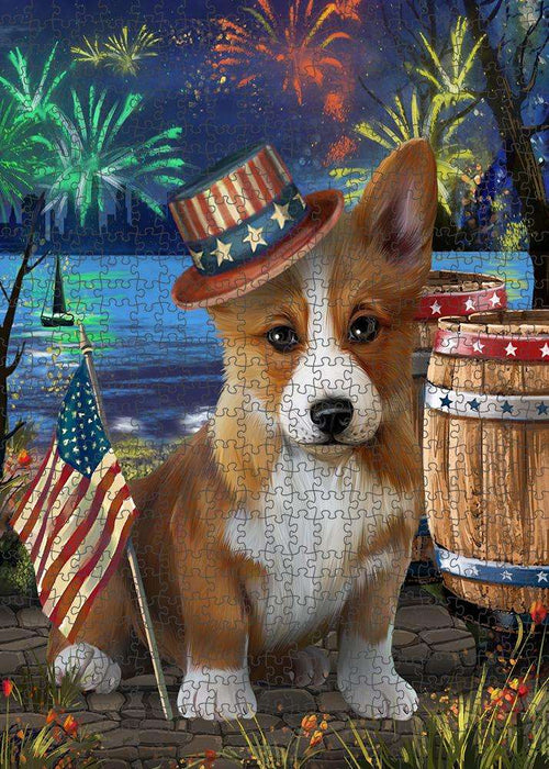 4th of July Independence Day Fireworks Corgi Dog at the Lake Puzzle with Photo Tin PUZL57279