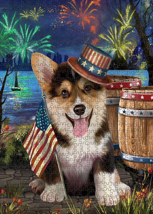 4th of July Independence Day Fireworks Corgi Dog at the Lake Puzzle with Photo Tin PUZL57282
