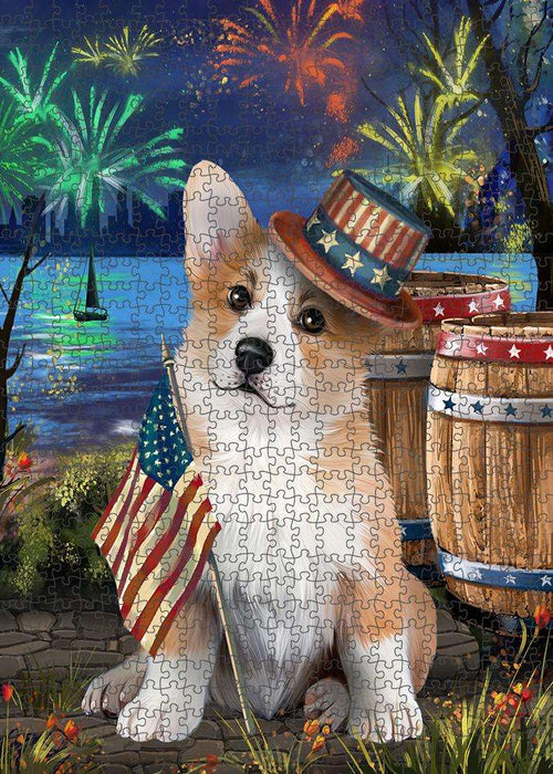 4th of July Independence Day Fireworks Corgi Dog at the Lake Puzzle with Photo Tin PUZL57285