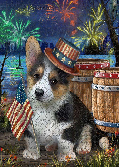 4th of July Independence Day Fireworks Corgi Dog at the Lake Puzzle with Photo Tin PUZL57288