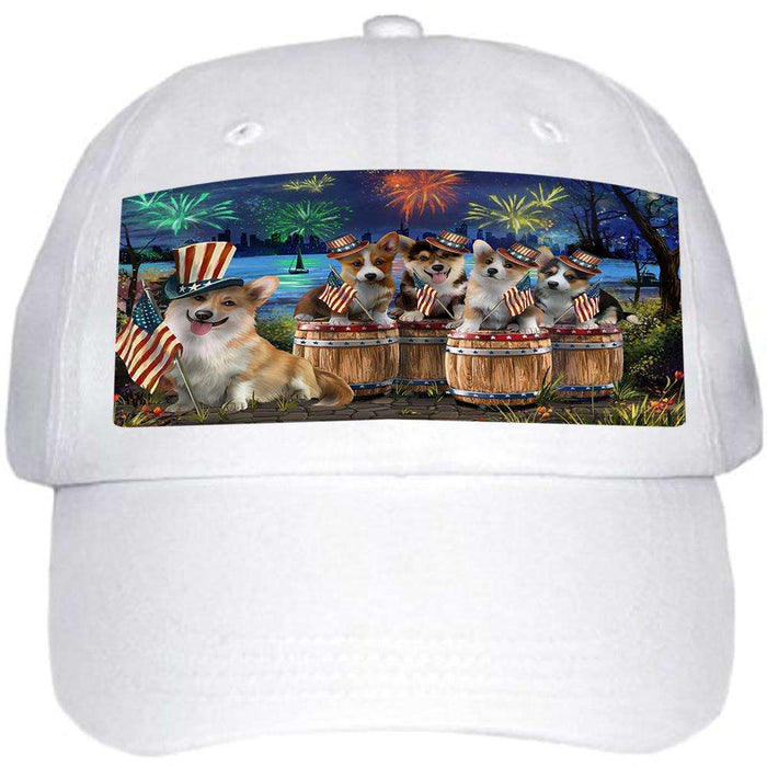 4th of July Independence Day Fireworks Corgis at the Lake Ball Hat Cap HAT56823