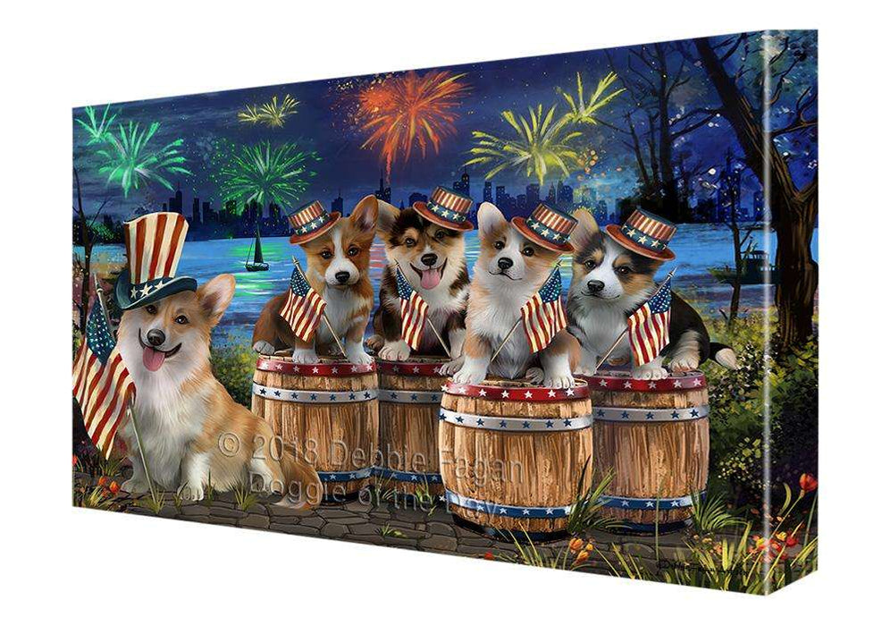 4th of July Independence Day Fireworks Corgis at the Lake Canvas Print Wall Art Décor CVS75860