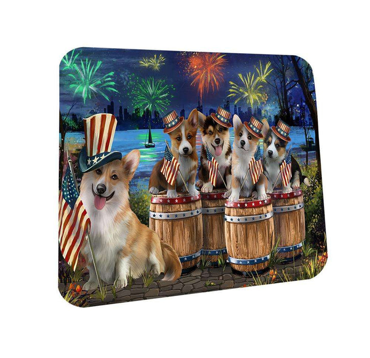 4th of July Independence Day Fireworks Corgis at the Lake Coasters Set of 4 CST50989