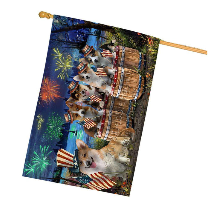 4th of July Independence Day Fireworks Corgis at the Lake House Flag FLG51088