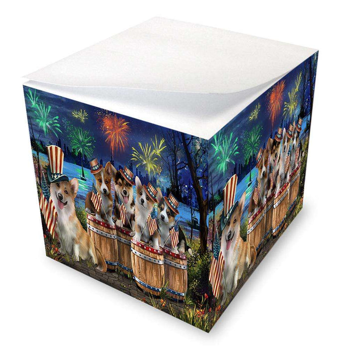 4th of July Independence Day Fireworks Corgis at the Lake Note Cube NOC51030