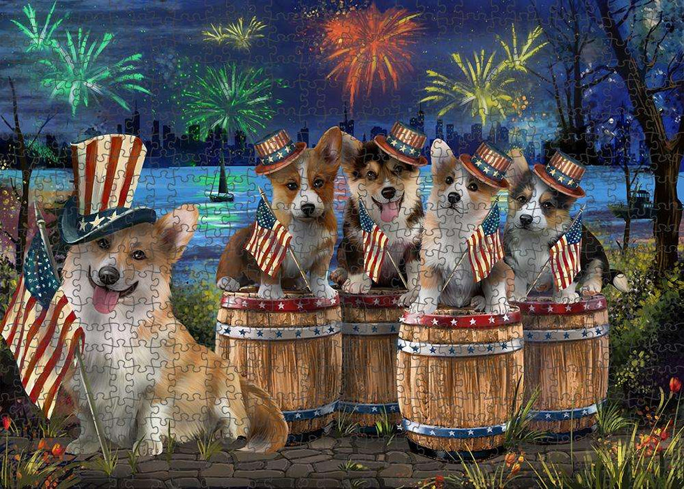 4th of July Independence Day Fireworks Corgis at the Lake Puzzle with Photo Tin PUZL56952