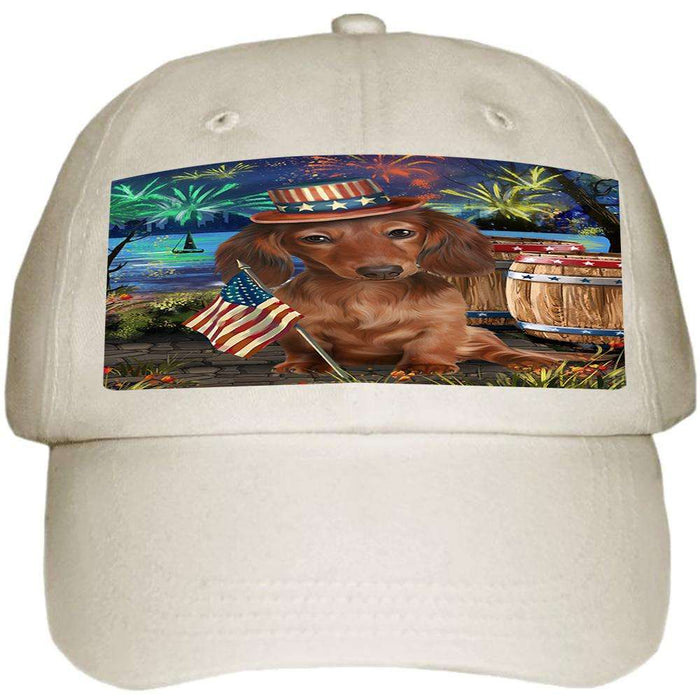 4th of July Independence Day Fireworks Dachshund Dog at the Lake Ball Hat Cap HAT56622