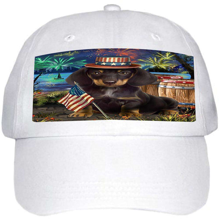 4th of July Independence Day Fireworks Dachshund Dog at the Lake Ball Hat Cap HAT56625