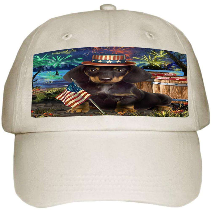 4th of July Independence Day Fireworks Dachshund Dog at the Lake Ball Hat Cap HAT56625