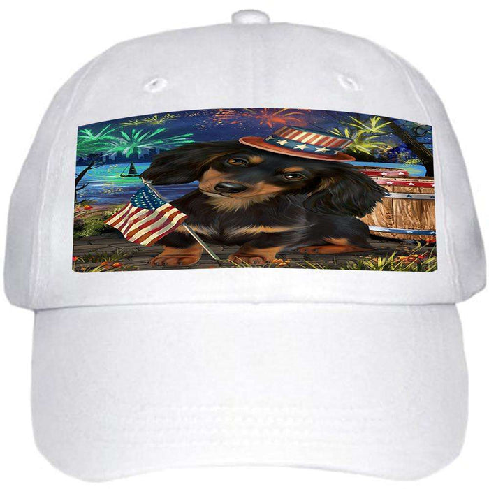 4th of July Independence Day Fireworks Dachshund Dog at the Lake Ball Hat Cap HAT56628