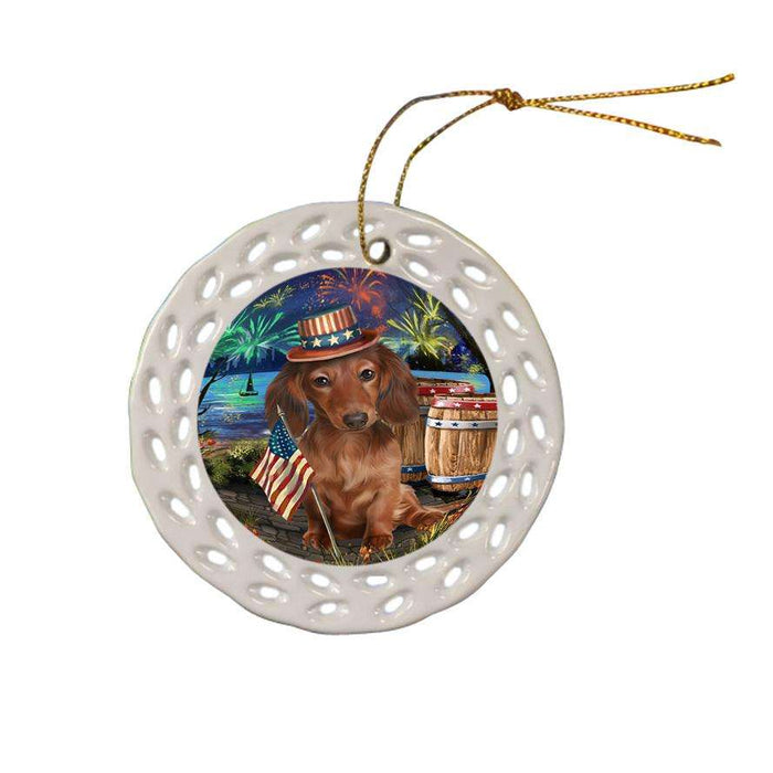 4th of July Independence Day Fireworks Dachshund Dog at the Lake Ceramic Doily Ornament DPOR50963