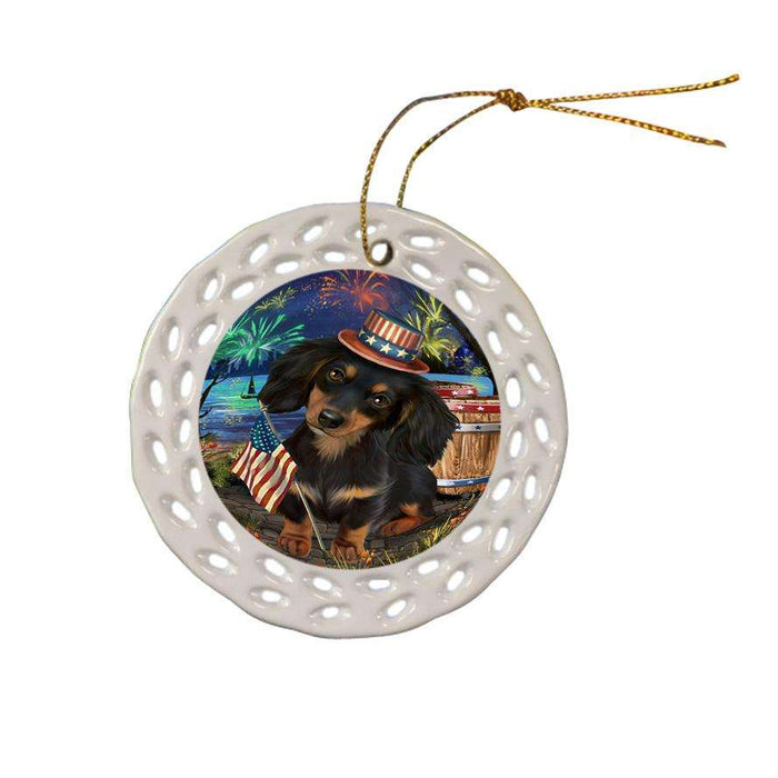 4th of July Independence Day Fireworks Dachshund Dog at the Lake Ceramic Doily Ornament DPOR50965