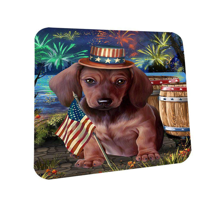 4th of July Independence Day Fireworks Dachshund Dog at the Lake Coasters Set of 4 CST50921