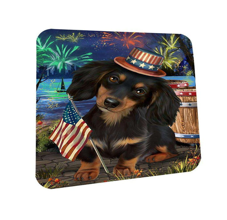 4th of July Independence Day Fireworks Dachshund Dog at the Lake Coasters Set of 4 CST50924