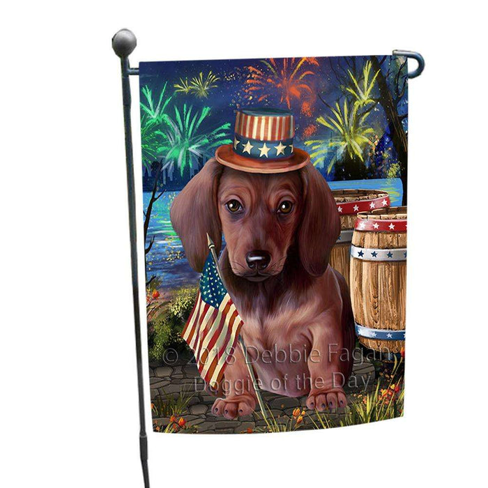 4th of July Independence Day Fireworks  Dachshund Dog at the Lake Garden Flag GFLG50884
