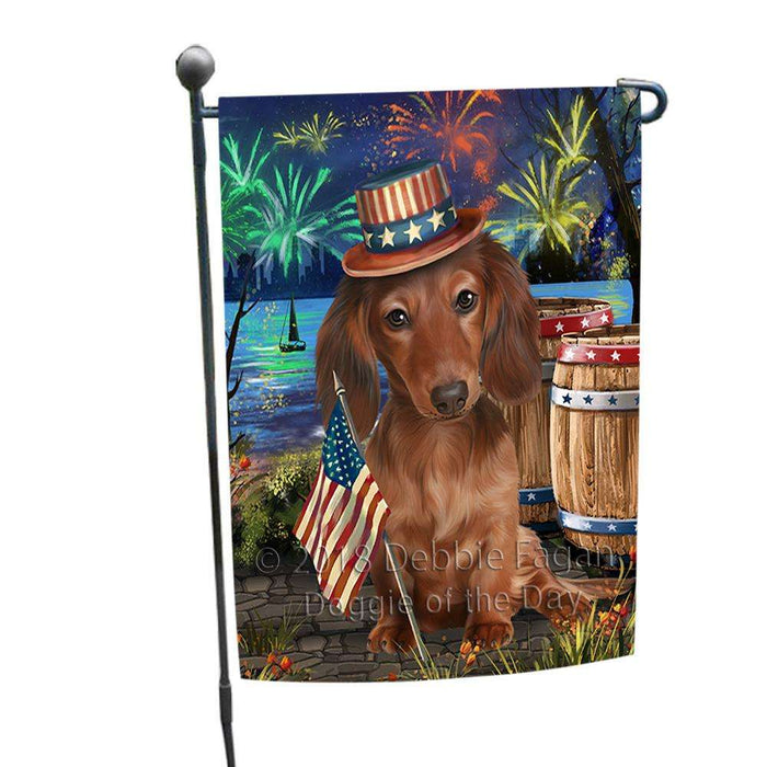 4th of July Independence Day Fireworks  Dachshund Dog at the Lake Garden Flag GFLG50885