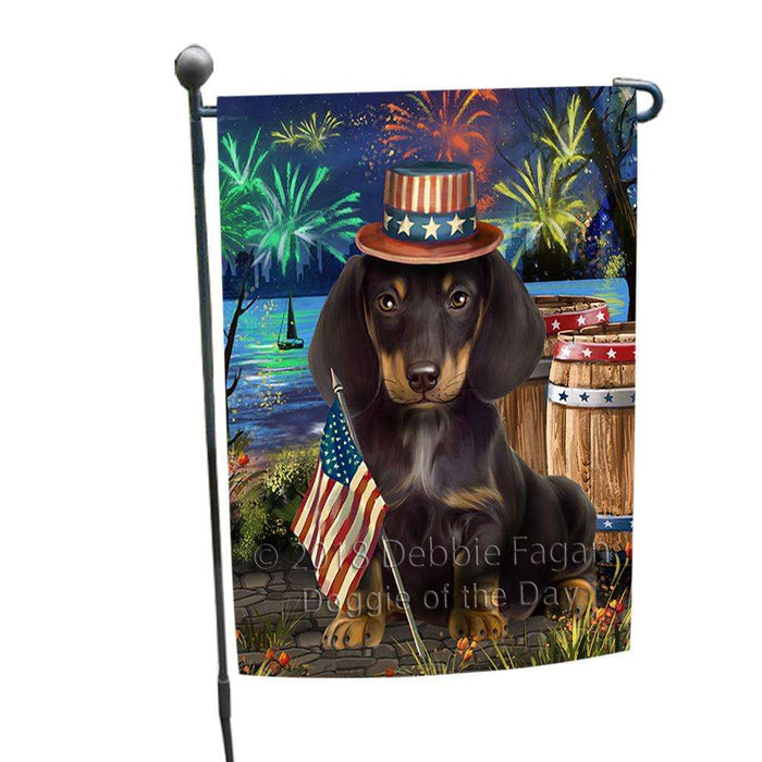4th of July Independence Day Fireworks  Dachshund Dog at the Lake Garden Flag GFLG50886