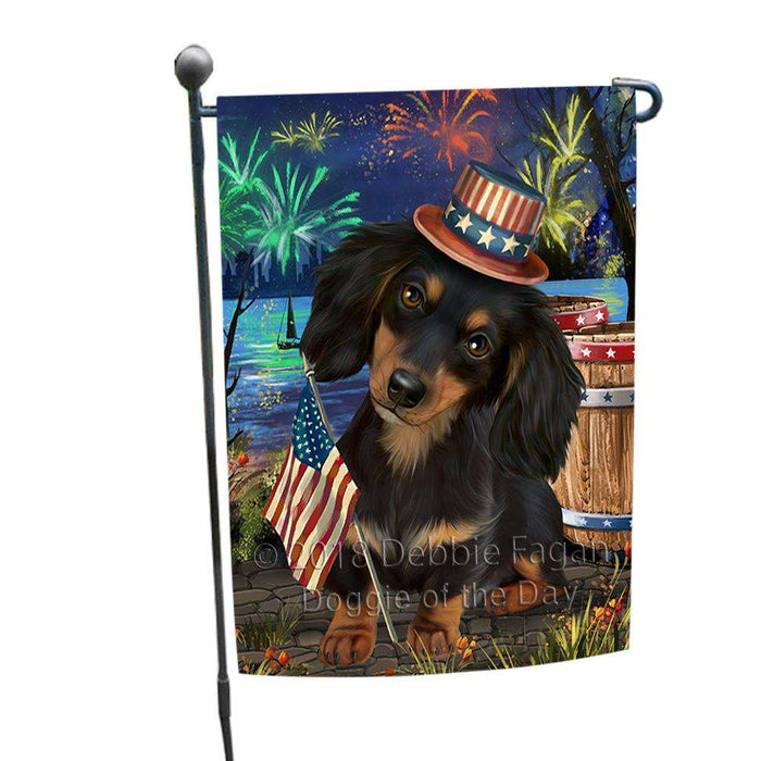 4th of July Independence Day Fireworks  Dachshund Dog at the Lake Garden Flag GFLG50887