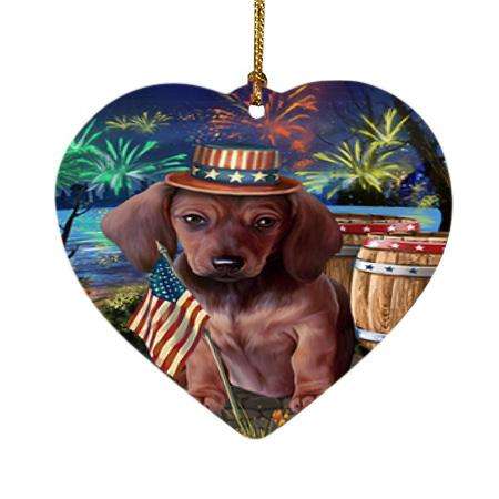 4th of July Independence Day Fireworks Dachshund Dog at the Lake Heart Christmas Ornament HPOR50962