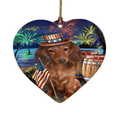 4th of July Independence Day Fireworks Dachshund Dog at the Lake Heart Christmas Ornament HPOR50963