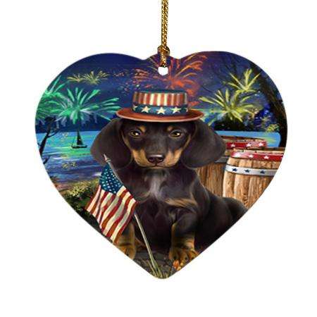 4th of July Independence Day Fireworks Dachshund Dog at the Lake Heart Christmas Ornament HPOR50964