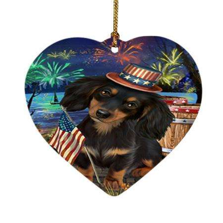 4th of July Independence Day Fireworks Dachshund Dog at the Lake Heart Christmas Ornament HPOR50965